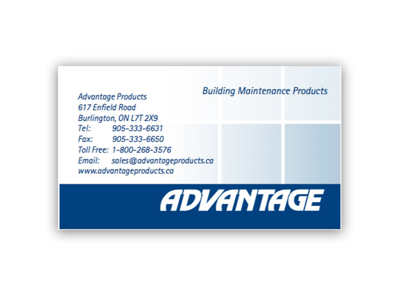 Advantage Business Card - Front design, branding with Bare Bones Marketing in Oakville, Ontario.
