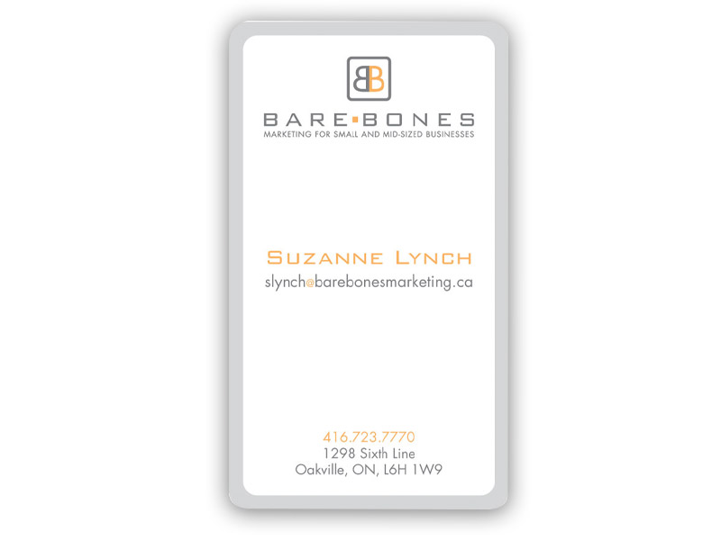 BBM Business Card - Front design, branding with Bare Bones Marketing in Oakville, Ontario.