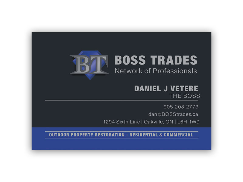 Boss Trades Business Card - Back design, branding with Bare Bones Marketing in Oakville, Ontario.