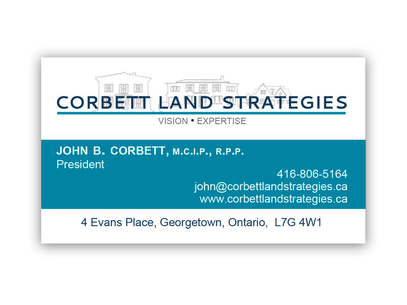 Corbett Business Card - Front design, branding with Bare Bones Marketing in Oakville, Ontario.