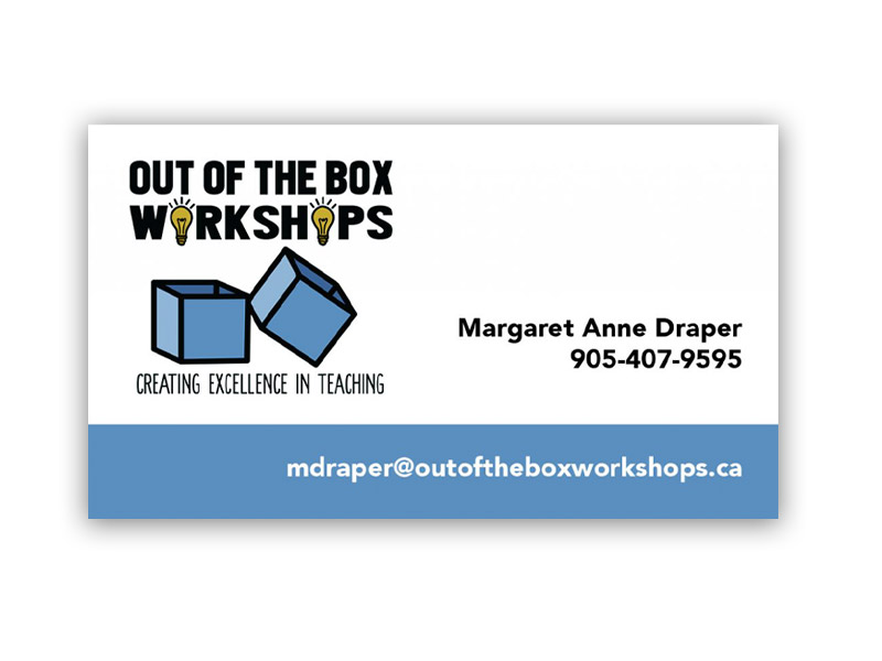 Out Of The Box Business Card - Front design, branding with Bare Bones Marketing in Oakville, Ontario.