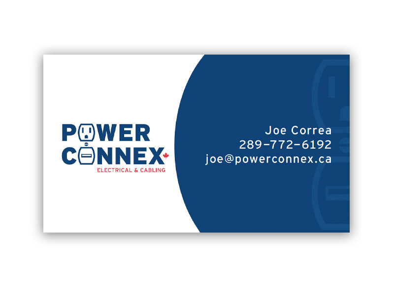 Power Connex Business Card - Front design, branding with Bare Bones Marketing in Oakville, Ontario.