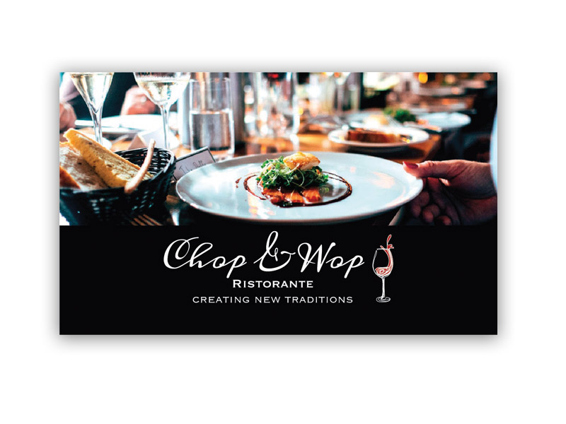 Chop & Wop Business Card - Front design, branding with Bare Bones Marketing in Oakville, Ontario.