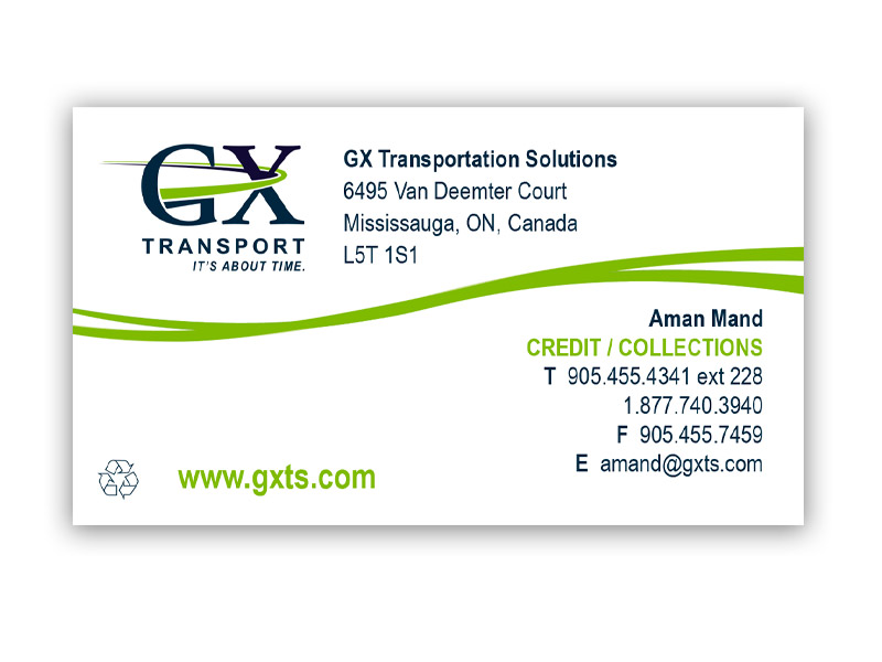 GX Business Card - Front design, branding with Bare Bones Marketing in Oakville, Ontario.
