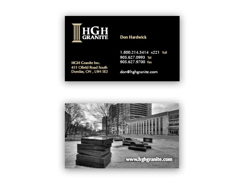 HGH Granite Business Card - Branding with Bare Bones Marketing in Oakville, Ontario.