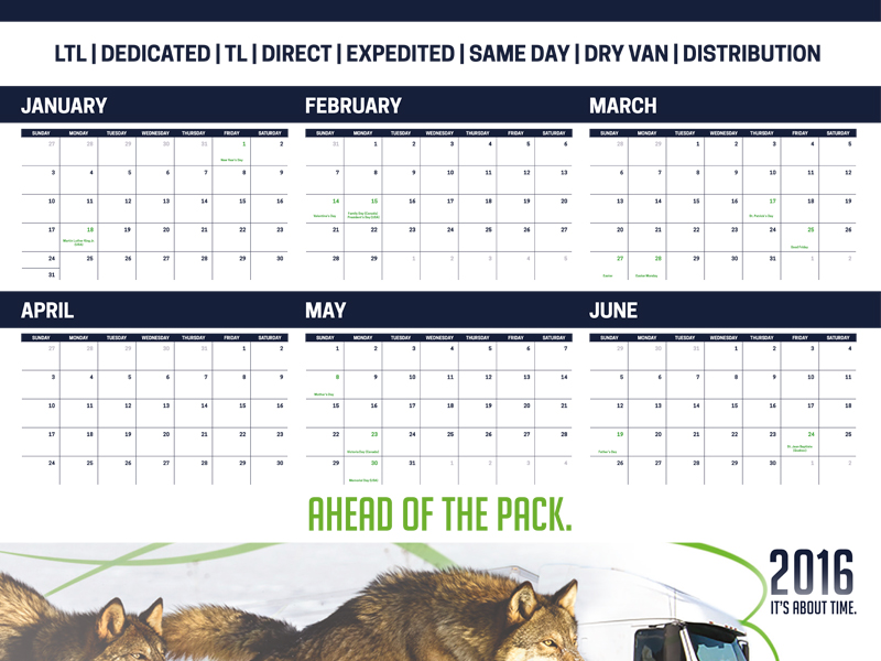 Calendar Design 2016 - GX Transport with Bare Bones Marketing in Oakville, Ontario.