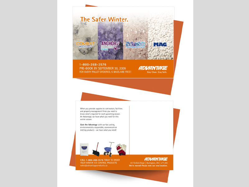 Advantage Winter - Postcard design branding with Bare Bones Marketing in Oakville, Ontario.