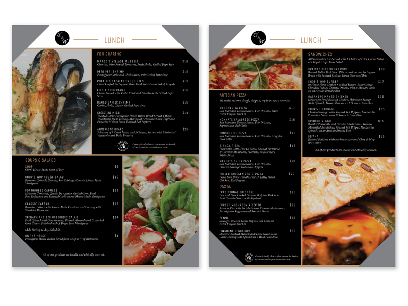 Lunch Menu Chop and Wop - Brochure design with Bare Bones Marketing in Oakville, Ontario.