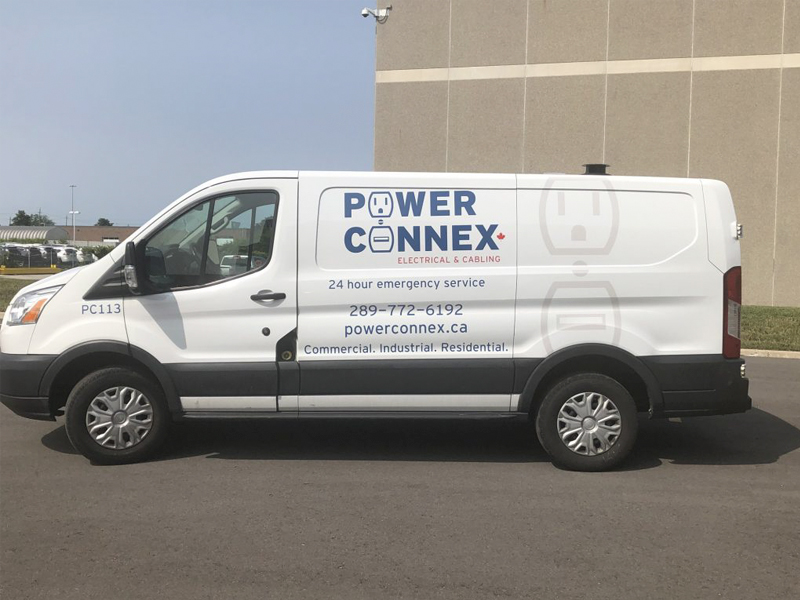 Power Connex drivers side - Vehicle Decal Design with Bare Bones Marketing in Oakville, Ontario.